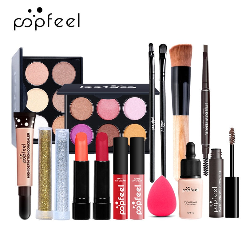 POPFEEL Makeup Kits for Beginners  All In One Essential Blend Makeup Kit Profesional Beauty Makeup Sets Box Cosmetic Bag