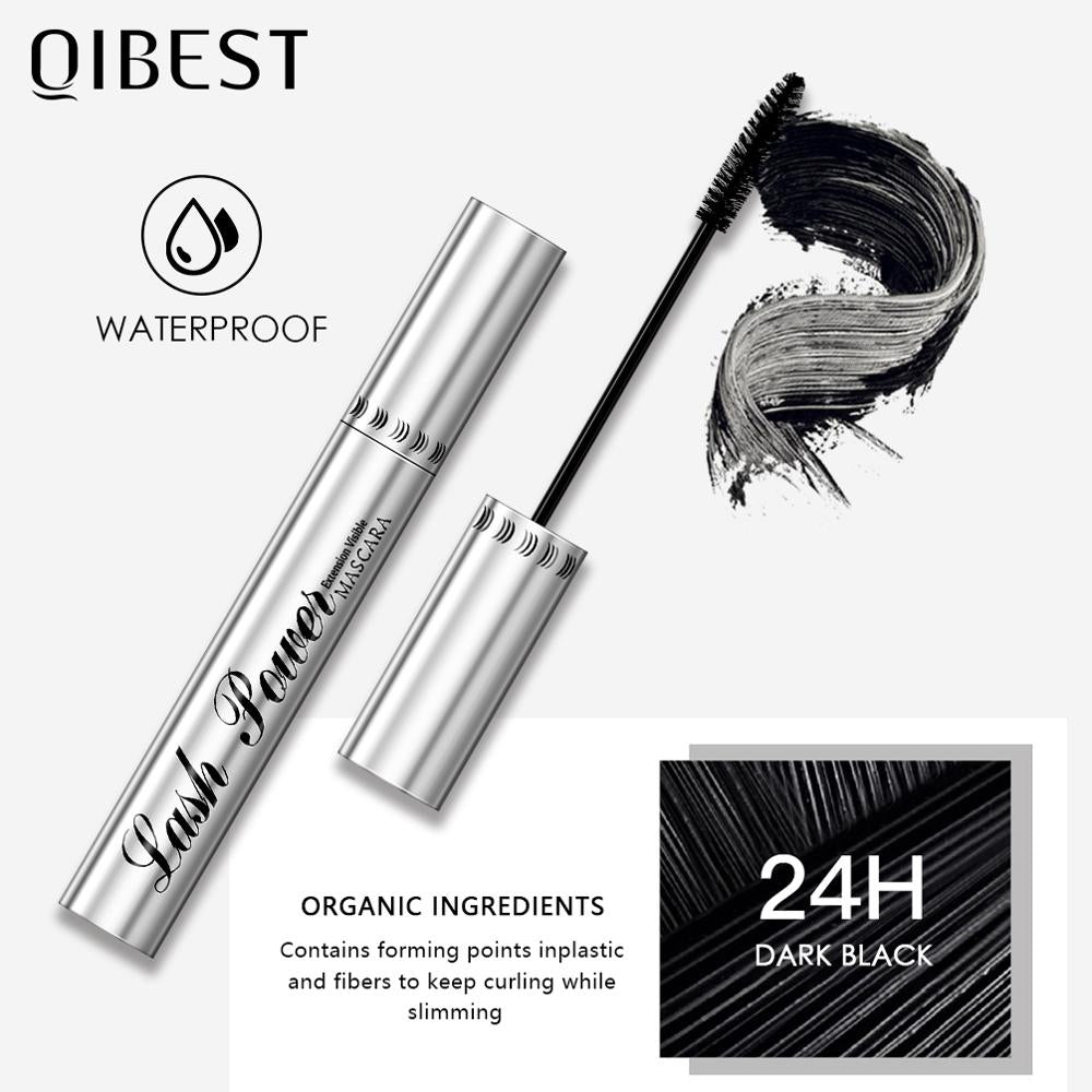 QIBEST Black Mascara Eyelashes Mascara 4D Silky Eyelashes Lengthening Eyelashes Makeup Waterproof Mascara Volume Eye Cosmetics