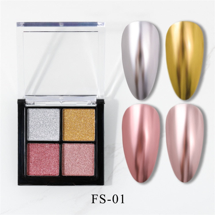 Four Color Nail Art Glitter Solid Magic Mirror Nail Powder Holographic Laser Chrome Pigments Dust Gel Decorations Manicure Tool