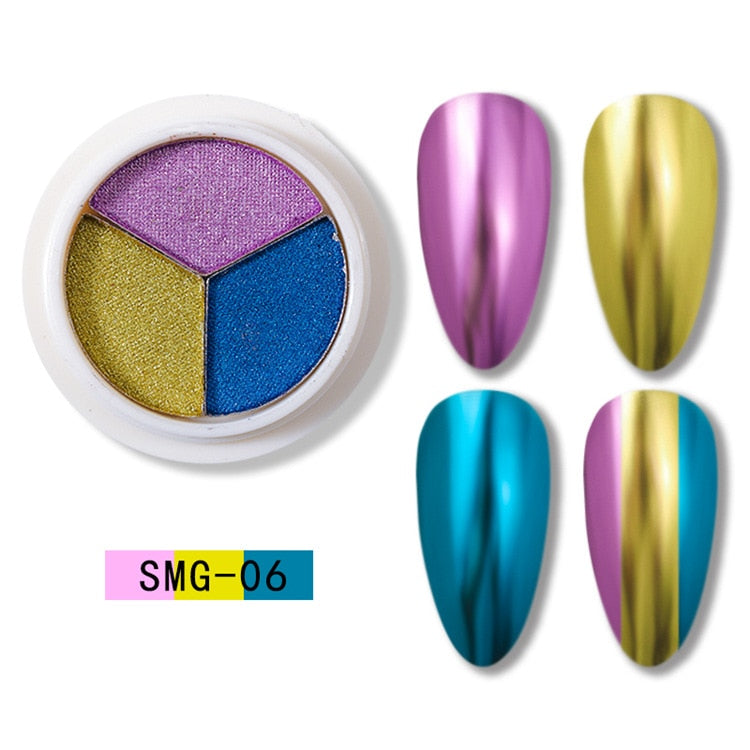 Four Color Nail Art Glitter Solid Magic Mirror Nail Powder Holographic Laser Chrome Pigments Dust Gel Decorations Manicure Tool